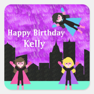 Sticker Carré Super Hero Filles Bithday Party