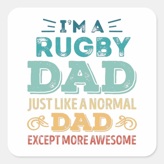 Sticker Carré Super Rugby Papa Fête des pères Drôle cadeau (Devant)