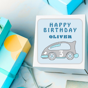 Sticker Carré Super Voiture Blue Boy Joyeux Anniversaire