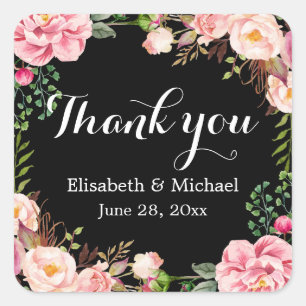Sticker Carré Superbe Merci d'enveloppement Floral Wreath