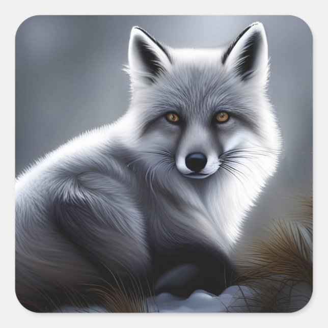 Sticker Carré Superbe Renard Artique (Devant)