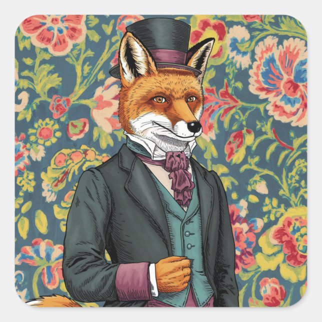 Sticker Carré Superbe Renard Rouge en costume (Devant)