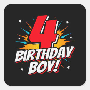 Sticker Carré Superhero Anniversaire Garçon - 4 ans - 4e anniver