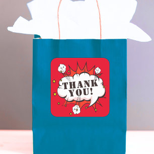 Sticker Carré Superhero Comic Discours Bubble Anniversaire Merci