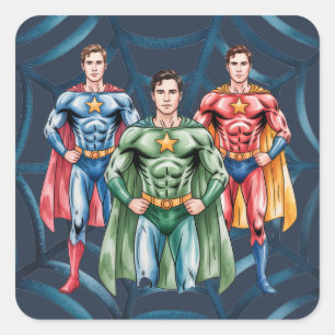 Sticker Carré Superhero fête d'anniversaire pour les garçons