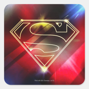 Sticker Carré Superman Stylisé   Logo en plan jaune brillant