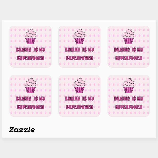 Sticker Carré Superpuissance de cuisson à gâteau rose (Feuille)