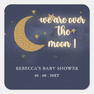 Sticker Carré Sur la lune Baby shower neutre du genre