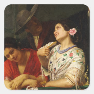 Sticker Carré Sur le balcon, 1873 par Mary Cassatt