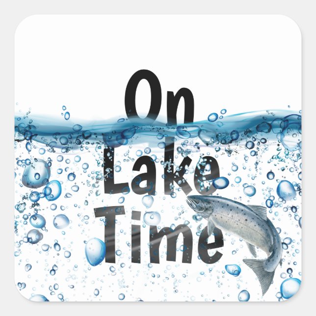 Sticker Carré Sur le lac Time texte avec poisson (Devant)