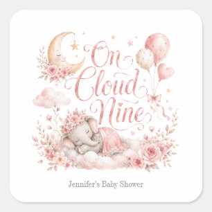 Sticker Carré Sur un nuage, lune éléphant rose personnalisé Gir