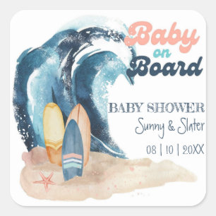 Sticker Carré Surf   Baby On Board Beach Baby shower