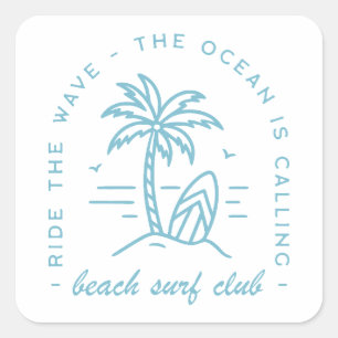 Sticker Carré Surf beach club surfer surf océan