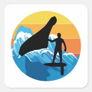 Sticker Carré Surf de surf à voile hydrofuge Rétro Vintage