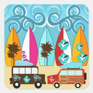 Sticker Carré Surfboards Beach Bum Surfing Hippie Vans