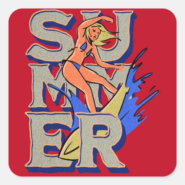 Sticker Carré Surfer Girl Retro été (Devant)