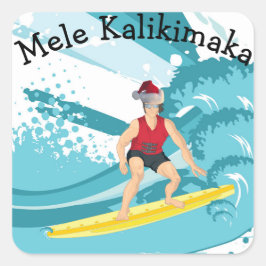 Sticker Carré Surfer Joyeux Noël à Hawaii