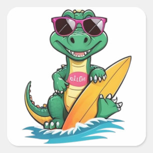 Sticker Carré Surfeur Crocodile