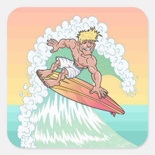 Sticker Carré Surfeur de coucher de soleil cool