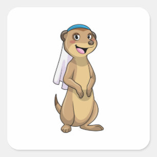 Sticker Carré Suricate en mariée avec voile