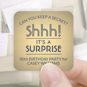 Sticker Carré Surprise fête d'anniversaire Marine Blue Faux Gold