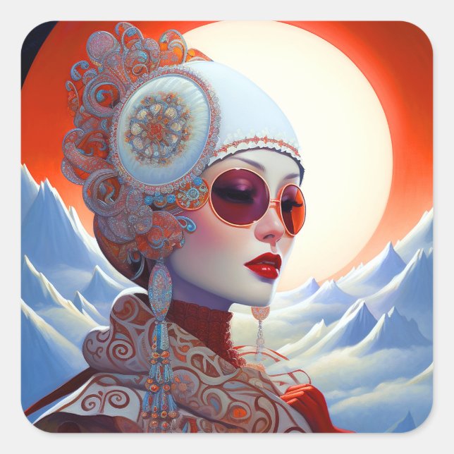 Sticker Carré Surreal Lady Imaginaire Art (Devant)
