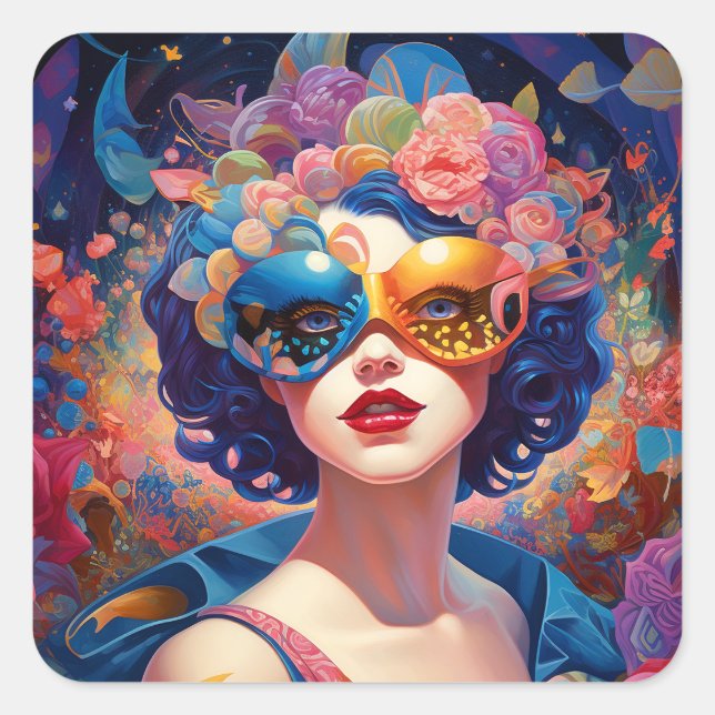 Sticker Carré Surreal Lady Imaginaire Art (Devant)