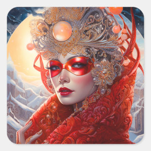 Sticker Carré Surreal Lady Imaginaire Art