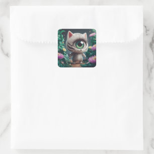 Sticker Carré Surreal One Eyed Zebra Kitty