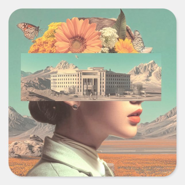 Sticker Carré Surreal Portrait with Architectural Landscape (Devant)