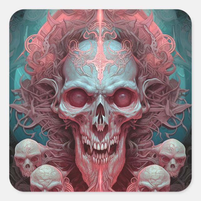 Sticker Carré Surreal Skull Gothique Horror Art (Devant)