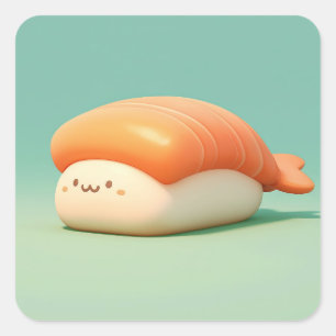 Sticker Carré Sushi aux crevettes d'argile heureuses