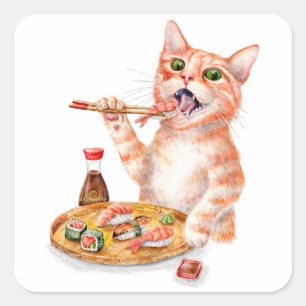 Sticker Carré Sushi Cat