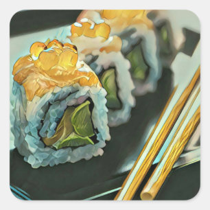 Sticker Carré sushi japonais