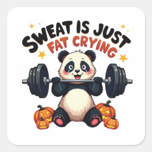 Sticker Carré Sweat est juste graisse Pleurer Funny Panda Fitnes