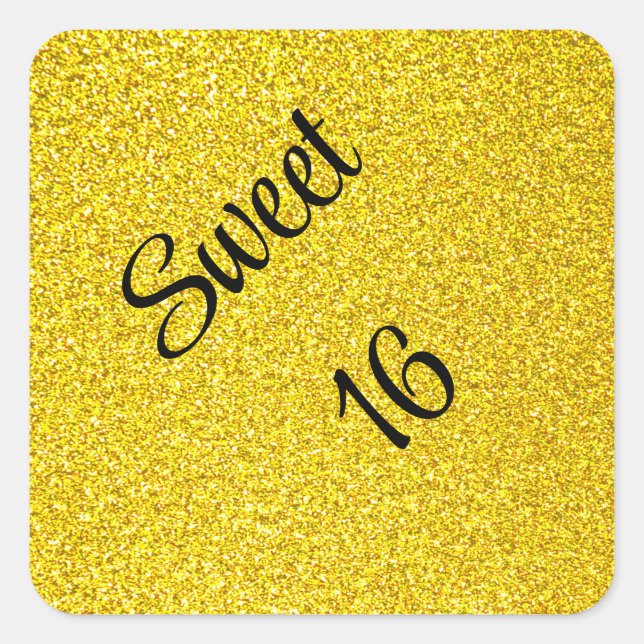 Sticker Carré Sweet 16 Seize Anniversaire Parties scintillant d' (Devant)