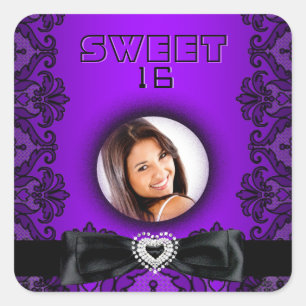 Sticker Carré Sweet 16 Sweet sixteen violet noir dentelle photo