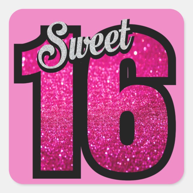 Sticker Carré Sweet 16e anniversaire Pink Gold Parties scintilla (Devant)