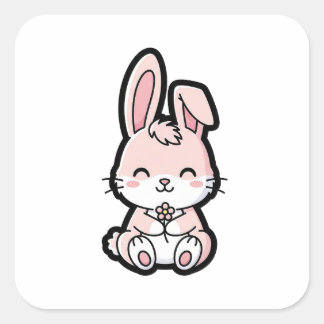Sticker Carré Sweet Bunny – Cute Kawaii Animal Illustration