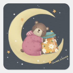 Sticker Carré Sweet Dreams : Illustration de l'ours et du miel