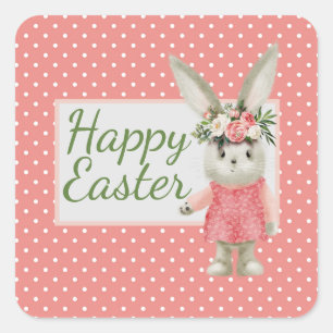 Sticker Carré Sweet Girl Bunny Pâques
