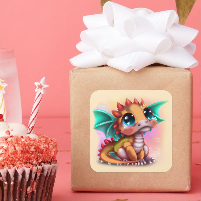 Sticker Carré Sweet Kawaii Baby Dragon (Fête)