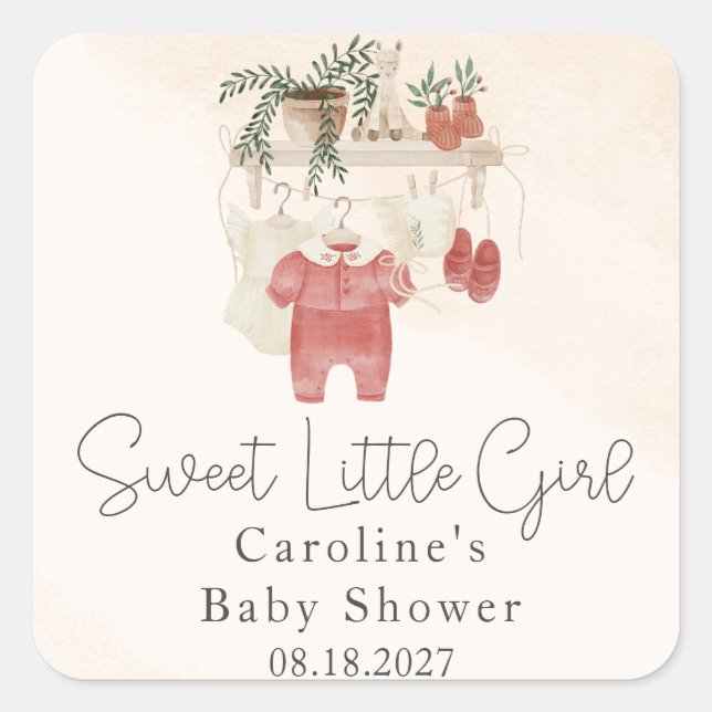 Sticker Carré Sweet Little Girl Boho Baby shower de vêtements (Devant)