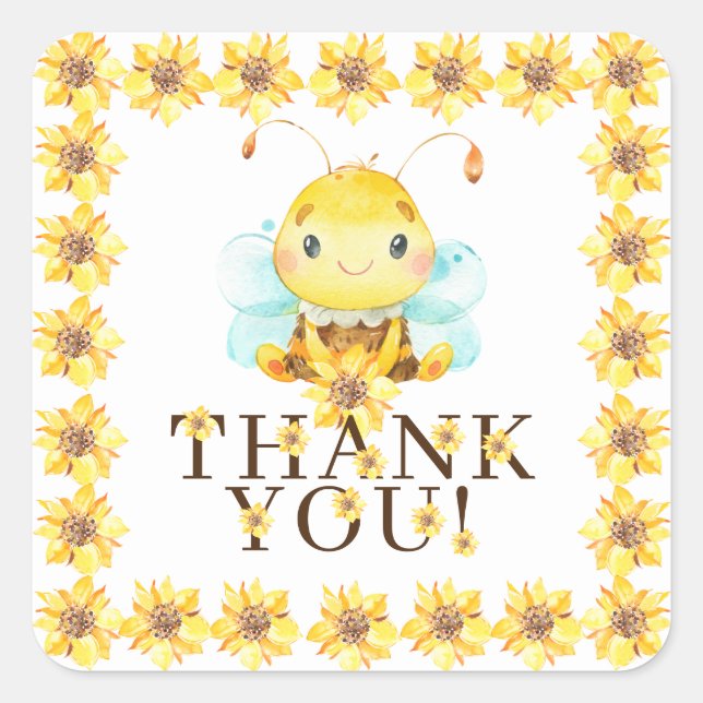 Sticker Carré Sweet Little Honey Bee Merci Favoriser (Devant)