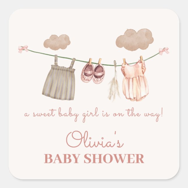 Sticker Carré Sweet Neutral Boho rose Bébé Fille Vêtements Douch (Devant)