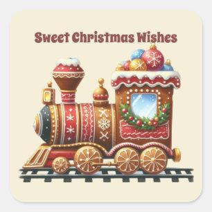 Sticker Carré Sweet Noël voeux pain d'épices train
