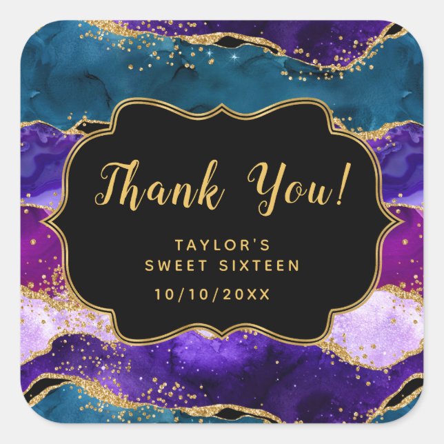 Sticker Carré Sweet sixteen de Merci d'agate bleu violet (Devant)