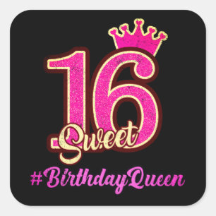 Sticker Carré Sweet sixteen Princesse Crown, reine du 16e annive