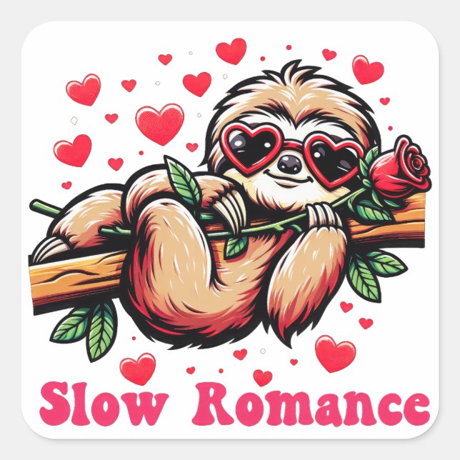 Sticker Carré Sweet Sloth Moments : Saint Valentin Lente Romance (Devant)