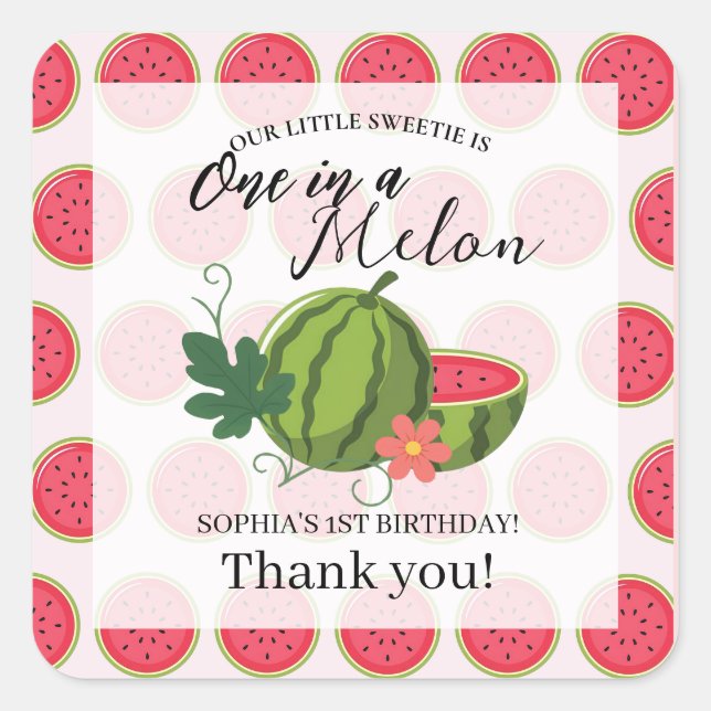 Sticker Carré Sweet Watermelon Ribbon Été Invitation (Devant)